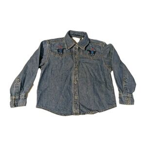 Wrangler Toddler Denim Shirt‎ Rodeo Lasso Cowboy Cut Metal Snap Western Size XS